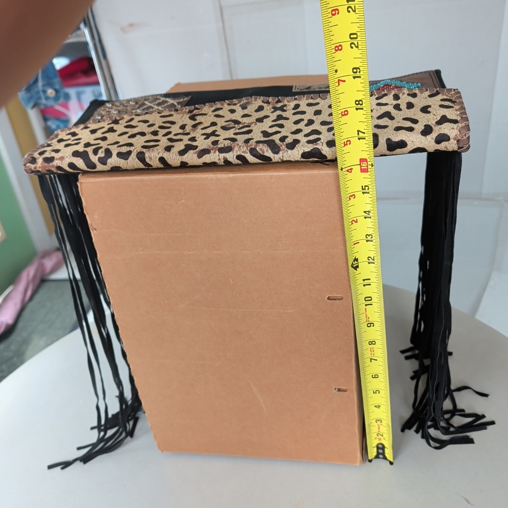 Double D Ranch Black Fringe Clutch with Leopard-Flap and Turquoise Accents - Picture 13 of 13